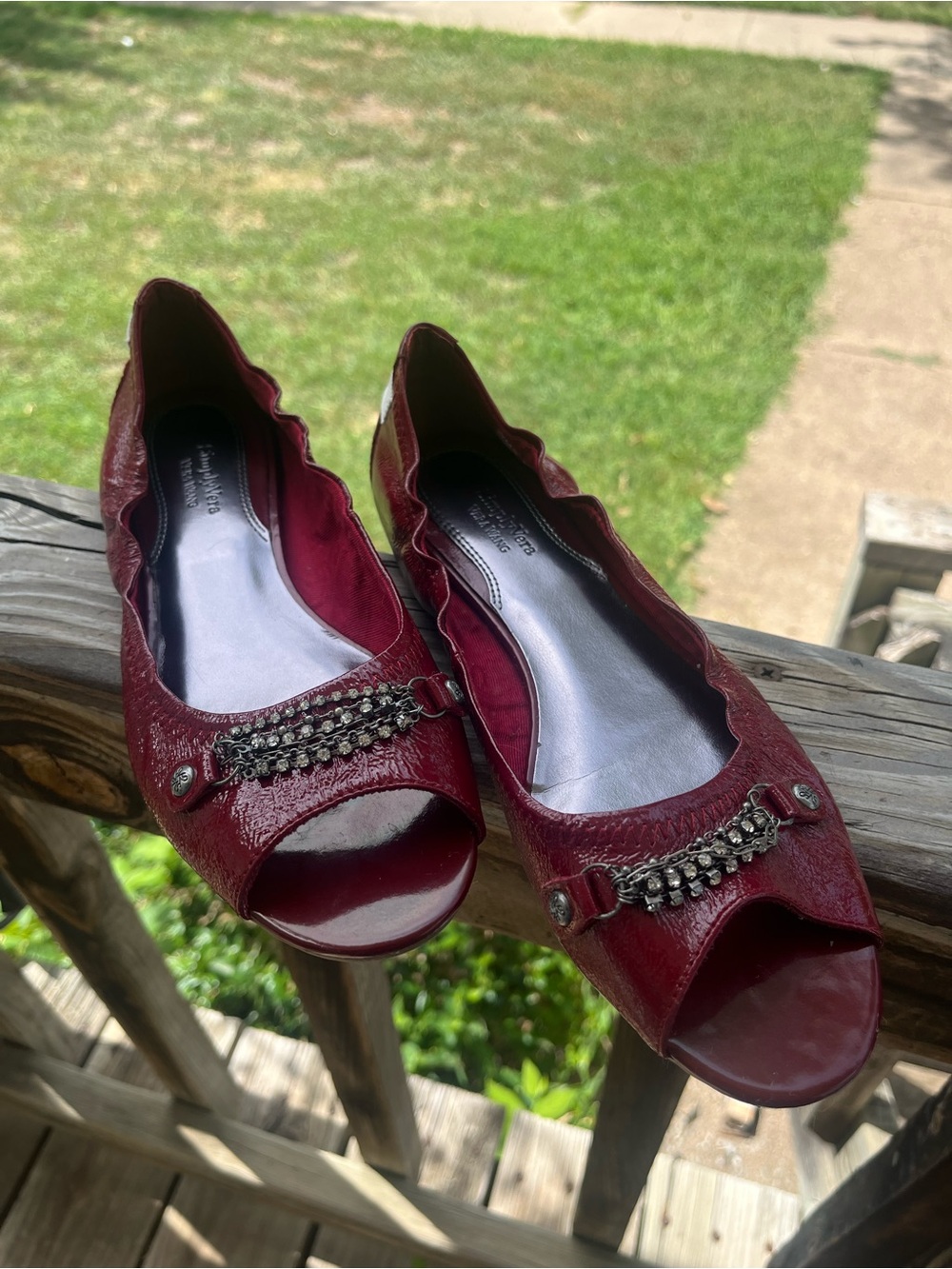 Simply Vera Vera Wang Burgundy Peep-Toe Flats with Chain Embellishment
